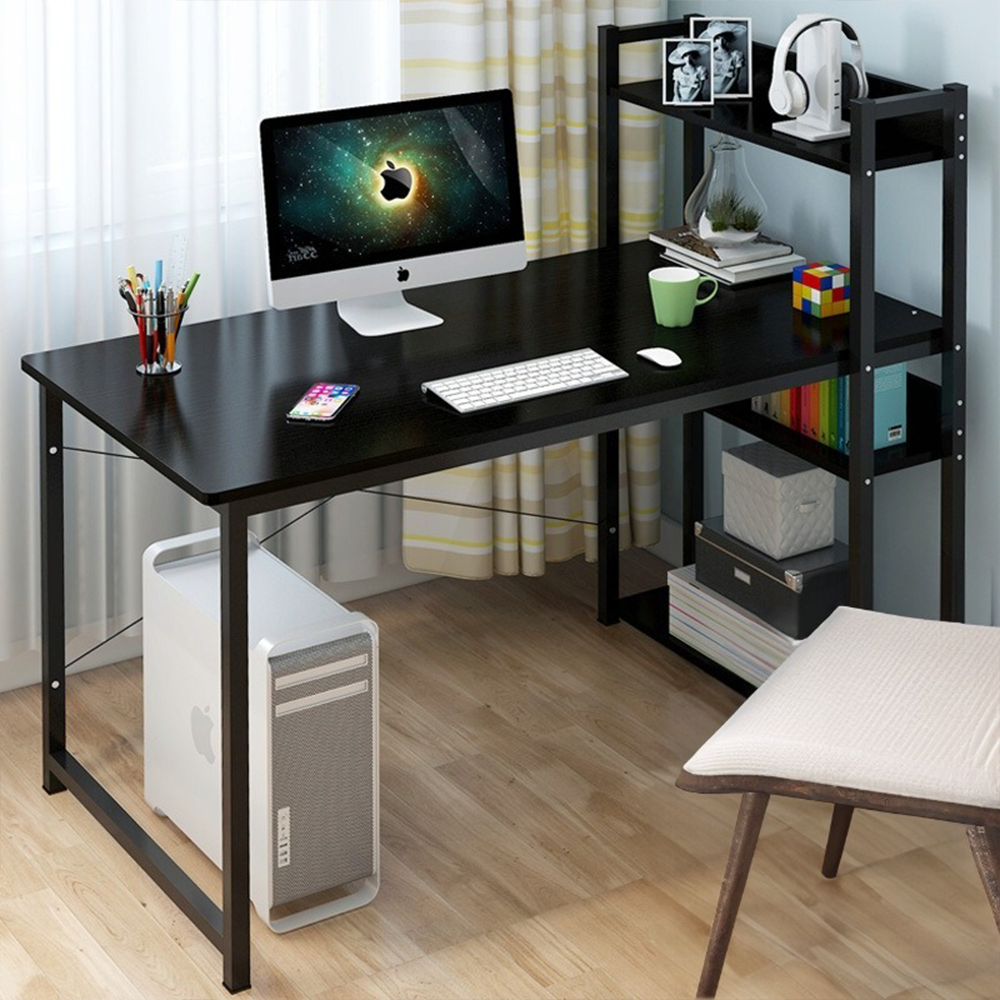 Modern íróasztal fiataloknak beépített könyvespolccal – 120x55x110 cm, 3 polccal, MDF lapból, fekete színben