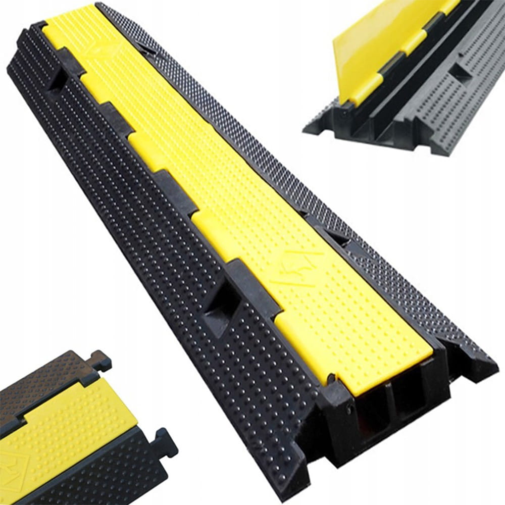 3 db 1 méteres kábelvédő rámpa készlet – 2 csatornás – 7 tonnás teherbírás – kábelvédelem – fekete és sárga szín