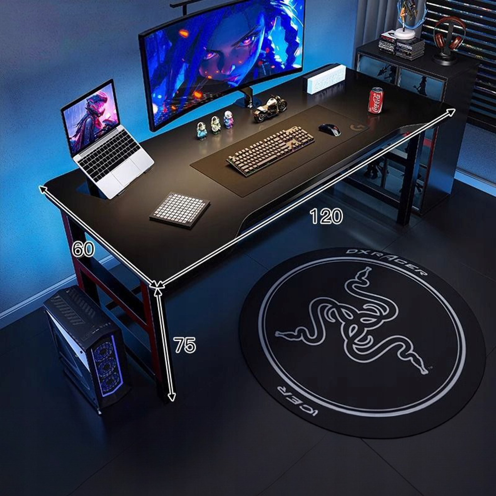 Gaming íróasztal 120 cm fekete – loft stílus, MDF asztallap és fémváz, ergonomikus kialakítás