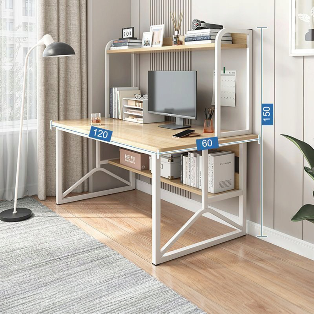 Íróasztal polcokkal 120x60x150 cm – világos tölgy, modern loft stílus
