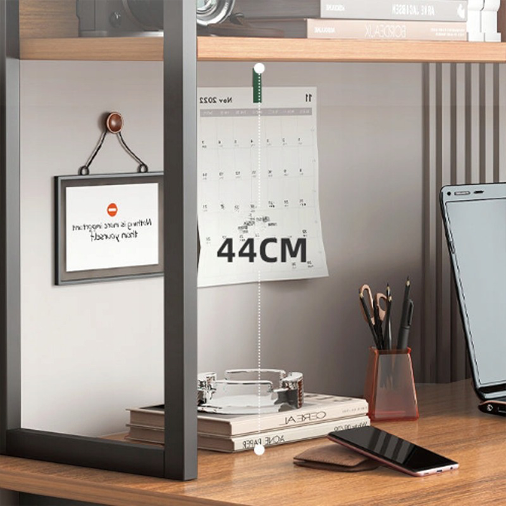 Íróasztal polcokkal 120x50x150 cm – ipari stílus, világos tölgy színben