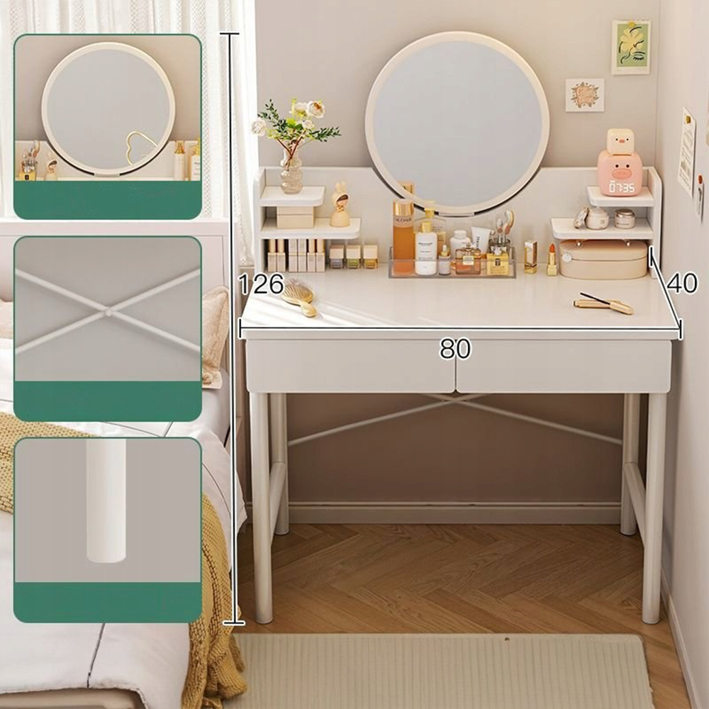 Fehér fésülködőasztal tükörrel 80x40x125,5 cm – Elegancia és funkcionalitás a hálószobában