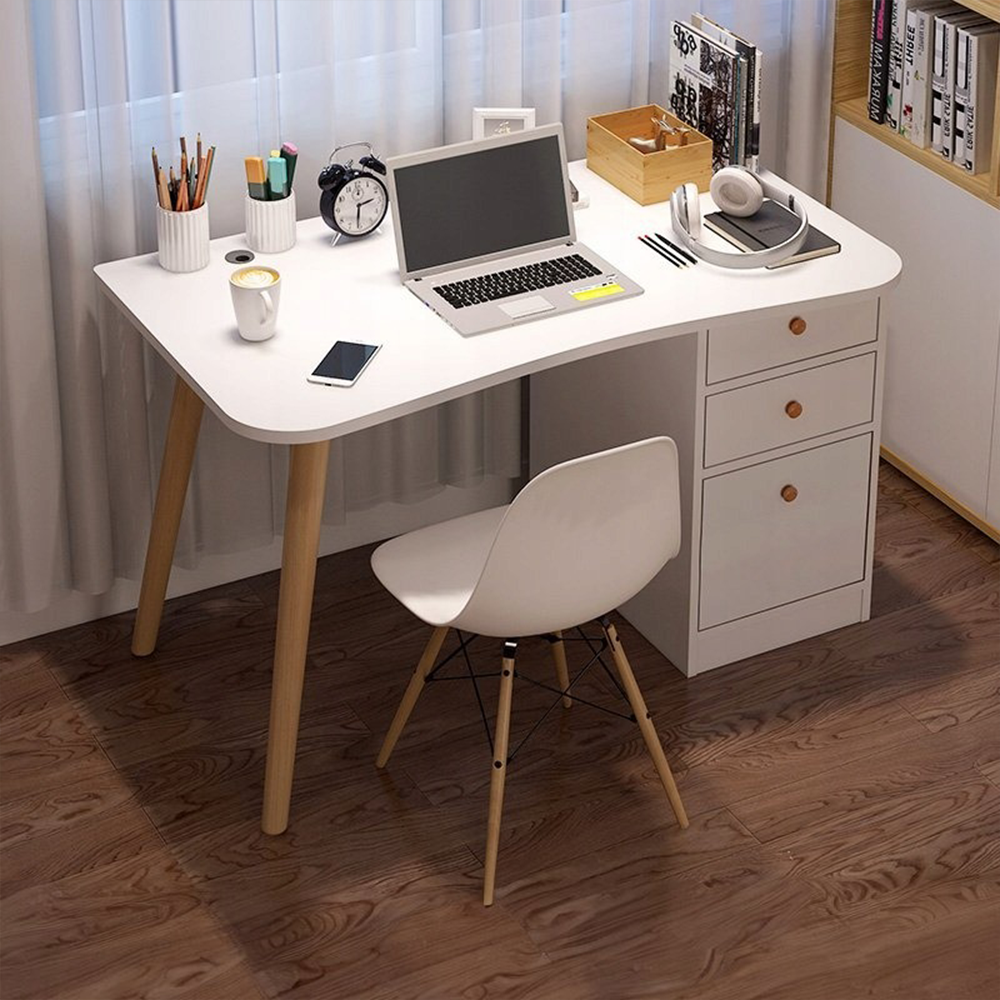 Modern fehér íróasztal fiókokkal és polcokkal – 100x50x73 cm – ideális otthonra vagy irodába