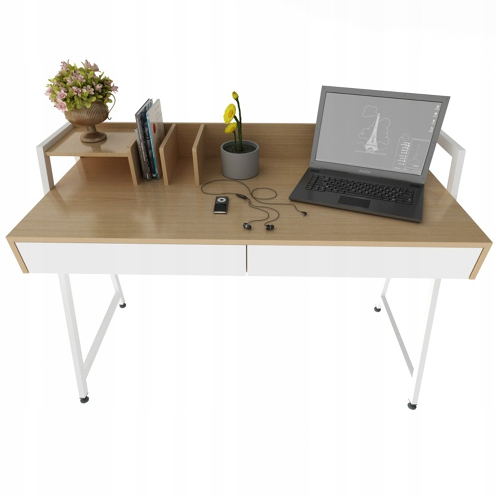 Modern loft stílusú íróasztal 124 cm, fiókokkal – világos tölgy színben