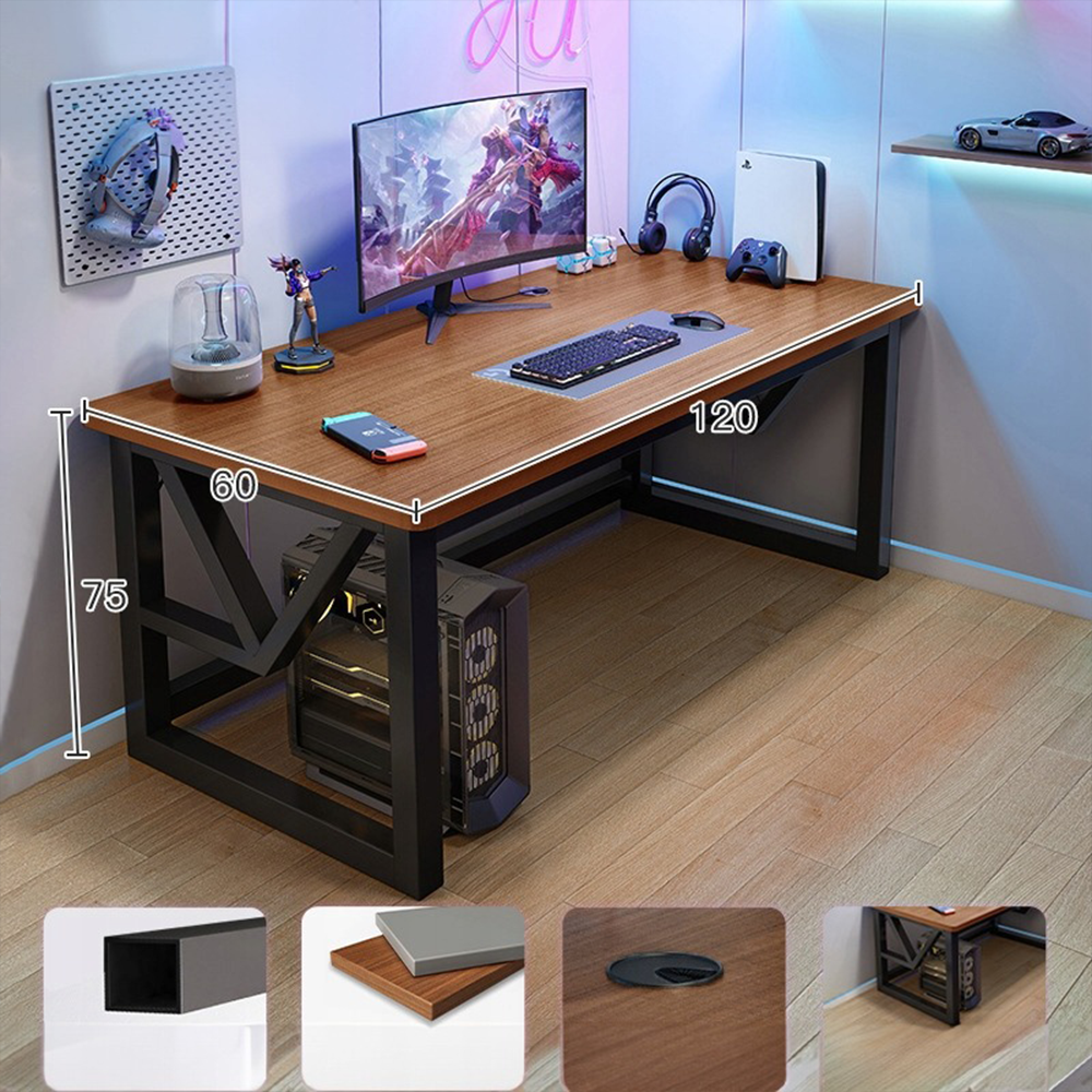 Modern Gamer Íróasztal Polccal – Sötét Tölgy, Loft Ipari Stílus, 120x60 cm