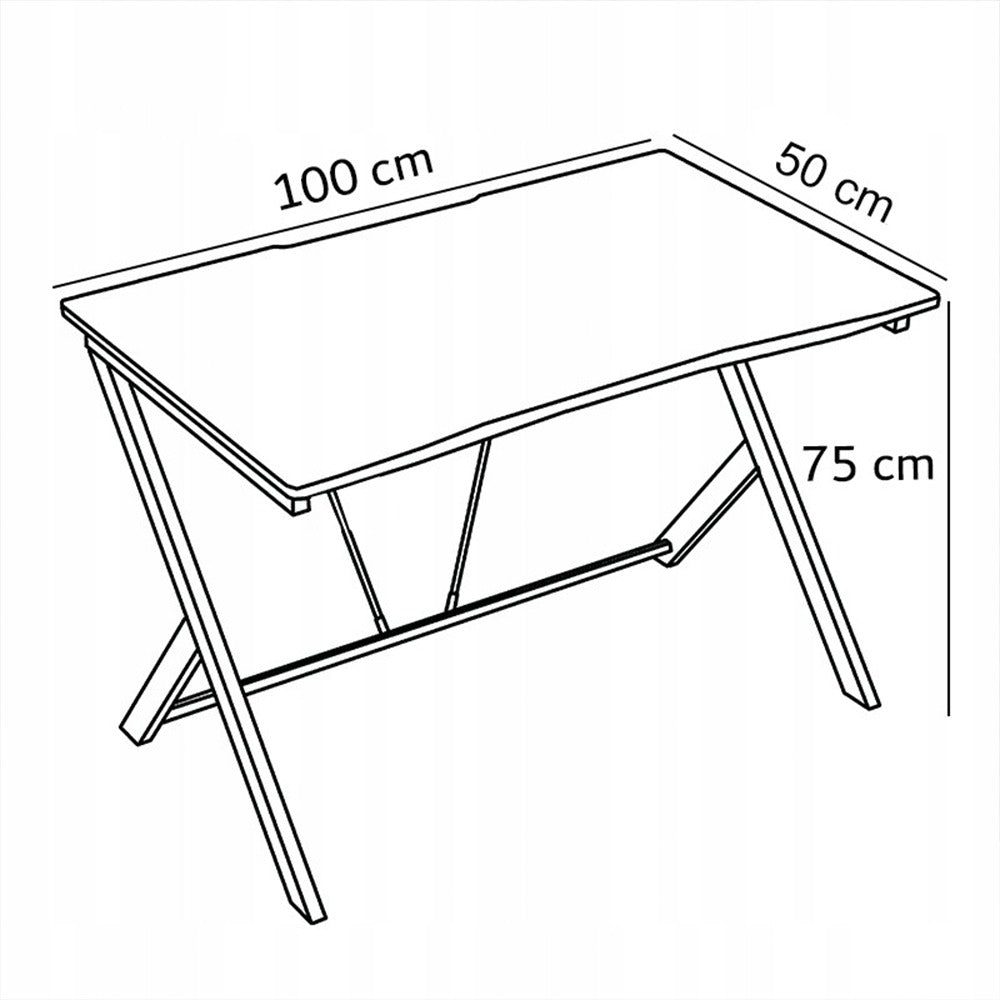 Gaming íróasztal 100x50 cm, loft stílusban, karbonhatású felülettel – fémvázas, modern kialakításban