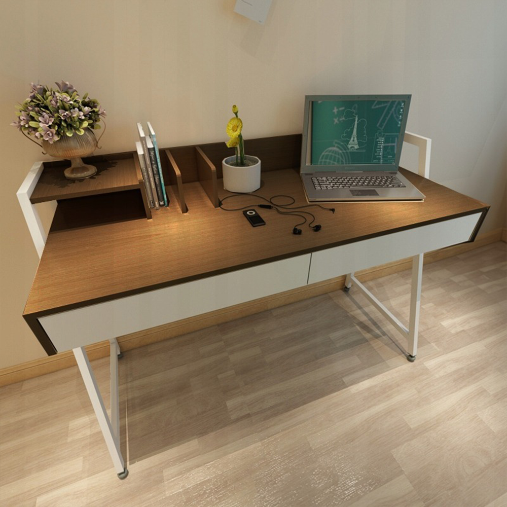 Loft stílusú íróasztal fiókokkal – 100x40x75 cm, fehér és sötét tölgy színben.