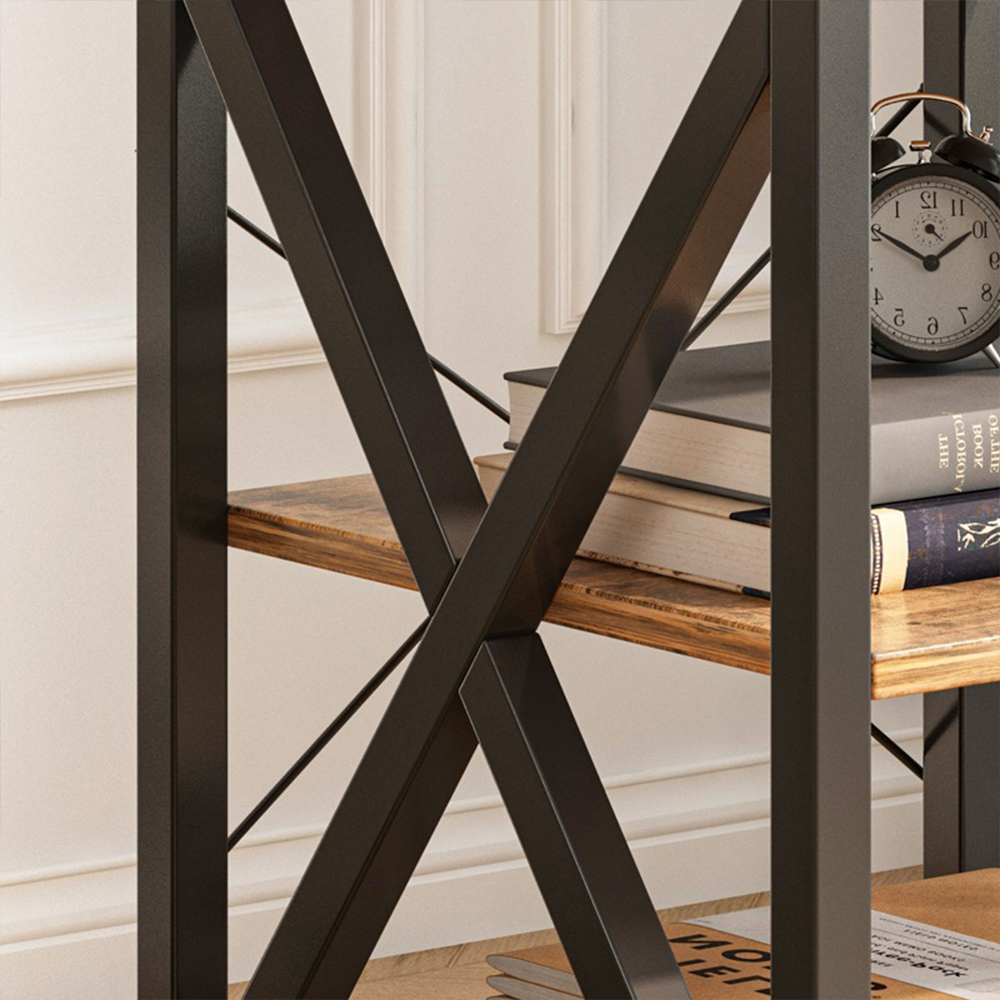 Indusztriális dohányzóasztal polcokkal – 40x40x60 cm, öregített fa hatású MDF és fém lábak