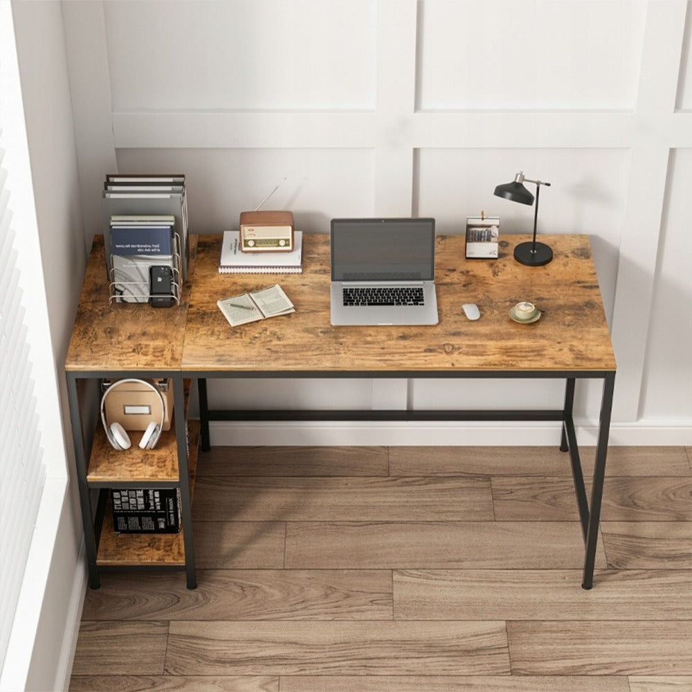 Íróasztal 2 Polccal, Rusztikus Barna, 120x50x105 cm – Loft Stílus, MDF, Tökéletes Nyomtató vagy