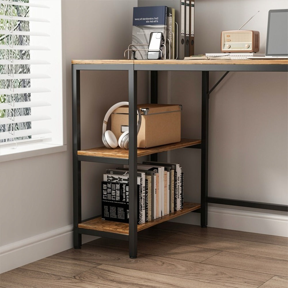 Íróasztal 2 Polccal, Rusztikus Barna, 120x50x105 cm – Loft Stílus, MDF, Tökéletes Nyomtató vagy