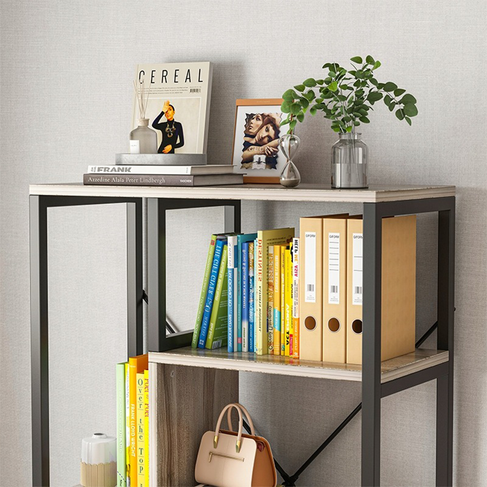 Ipari stílusú könyvespolc 8 polccal – 132x74x35 cm | Fekete és Barna | Modern loft dizájn