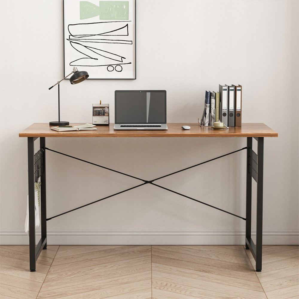 Irodai íróasztal loft stílusban, rusztikus barna színben – 100x50x70 cm, fém vázzal