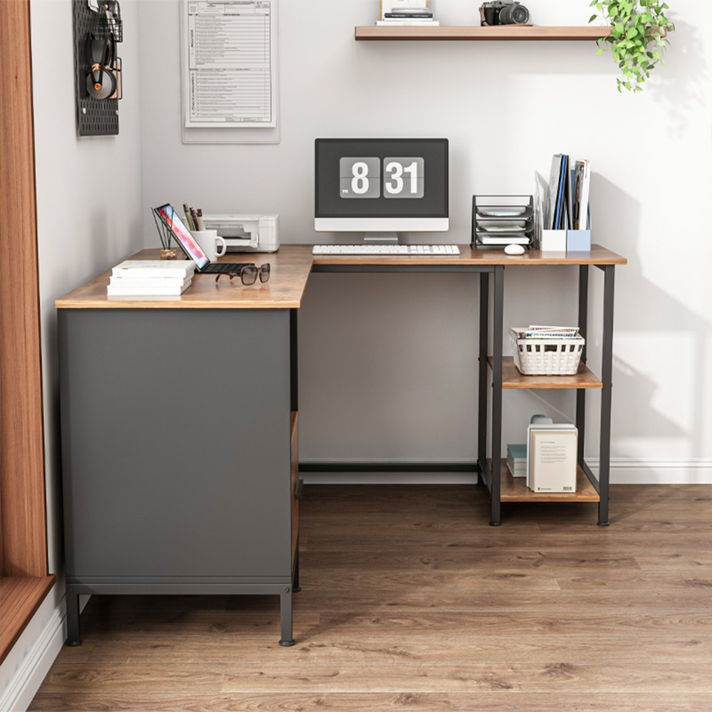 Vintage ipari stílusú sarokíróasztal – 150x75x50 cm – rusztikus loft dizájn
