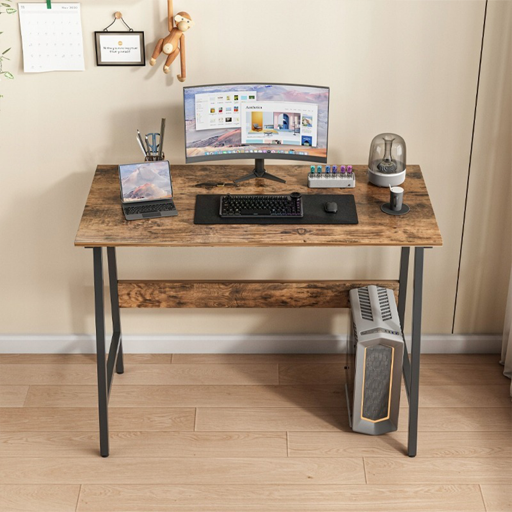 Ipari loft stílusú íróasztal 100x50 cm – Rusztikus asztallap, fekete fémváz