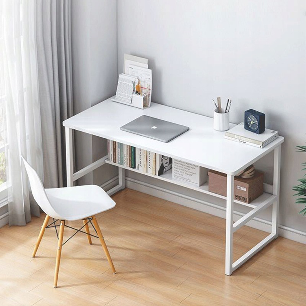 Modern loft stílusú fehér számítógépasztal 100 cm-es polccal