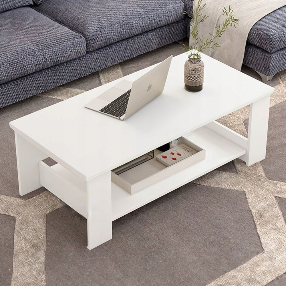 Fehér dohányzóasztal 100x50x42 cm – praktikus polccal, modern design