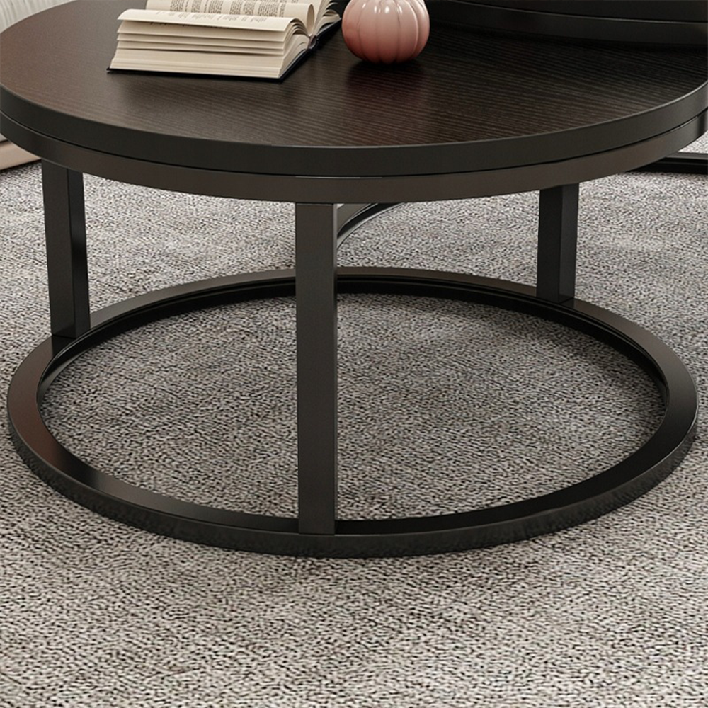 Loft stílusú, 2 darabos kerek asztal szett – fekete, MDF és acél – Ø70/50 cm