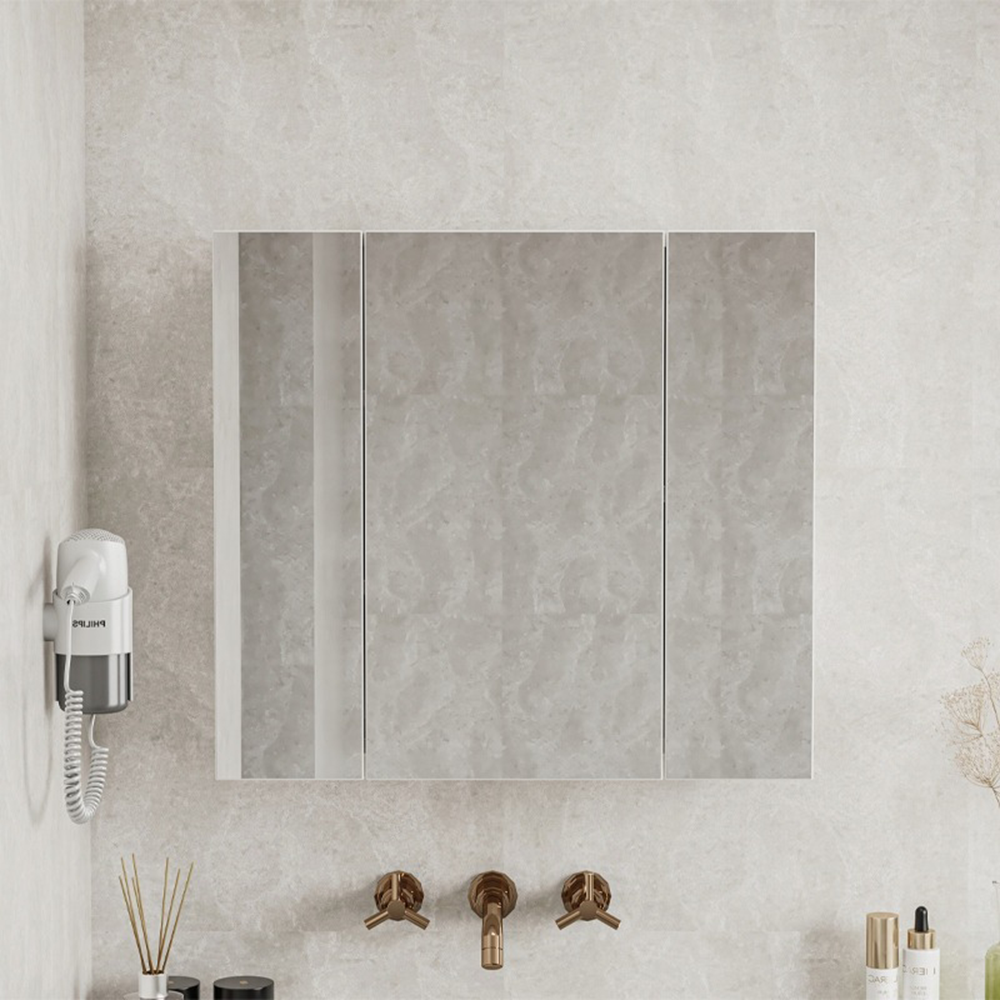 Falra szerelhető fürdőszobai szekrény, hármas tükörrel, 60 cm, modern és praktikus, fehér