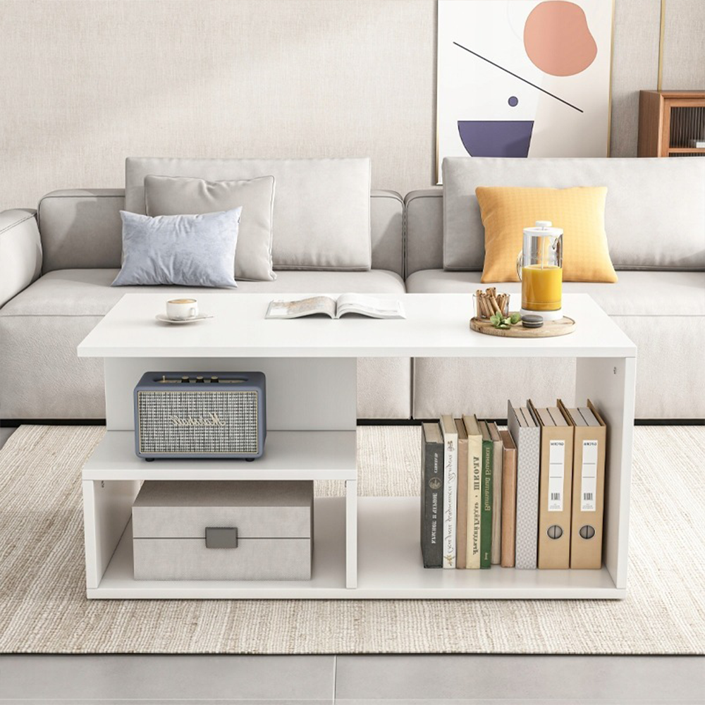 Fehér dohányzóasztal polccal 90x51x43 cm – modern és funkcionális kialakítás