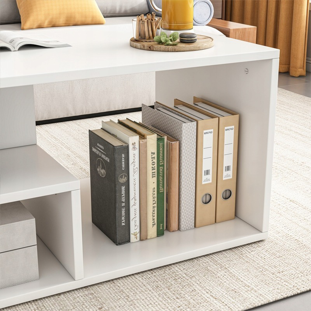 Fehér dohányzóasztal polccal 90x51x43 cm – modern és funkcionális kialakítás