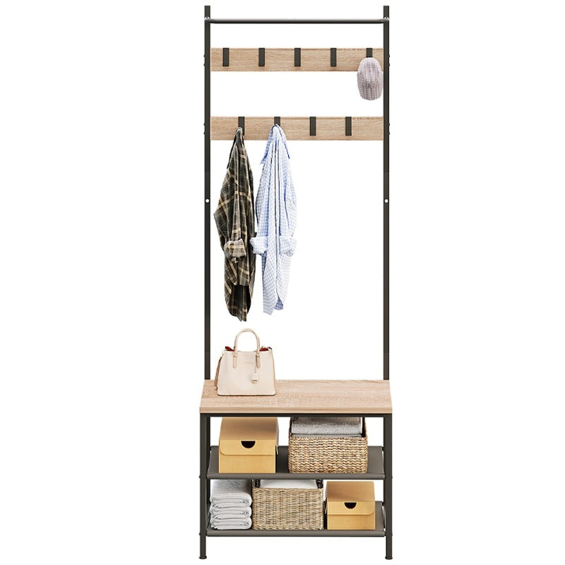 Ruhák, cipők és kabátok tárolására alkalmas, világosbarna, padlóra állítható, loft stílusú állvány