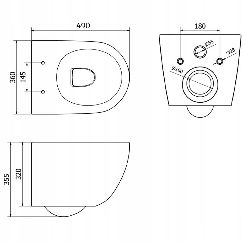 Fekete, keret nélküli WC-csésze lassú záródású ülőkével, duroplast vortex öblítéssel