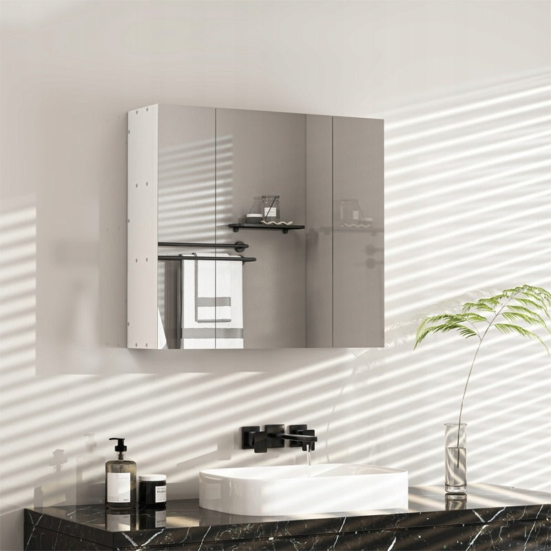 Függő fürdőszoba szekrény falra szerelhető háromrészes tükörrel, modern loft stílusban