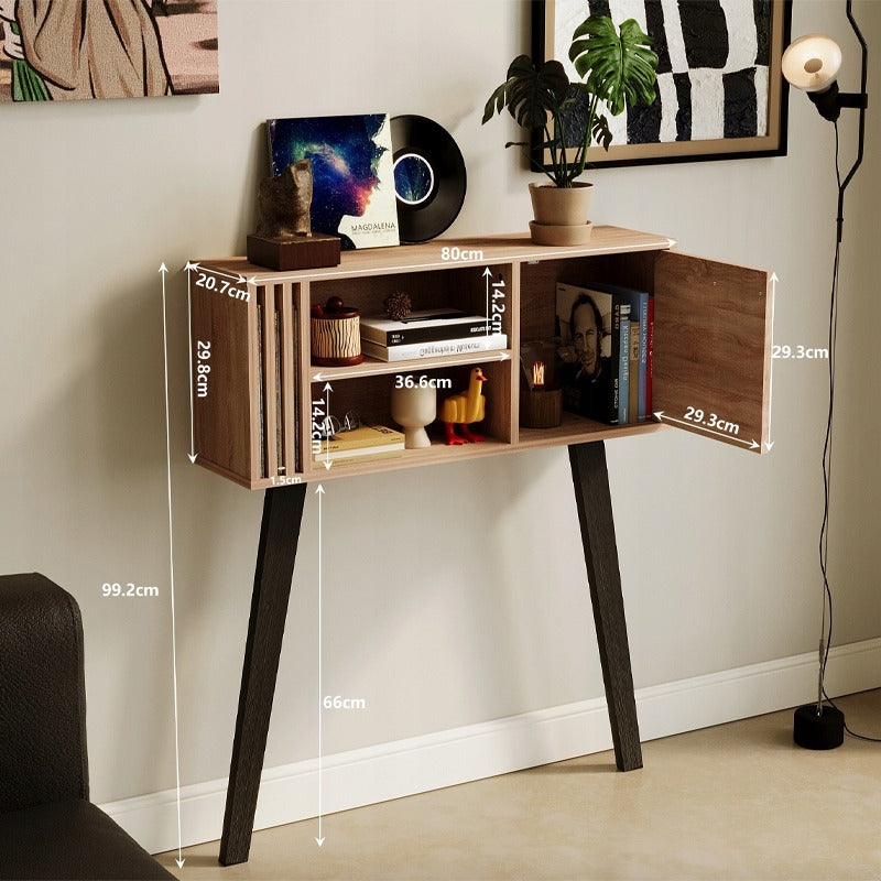 Modern világos tölgyfa konzolasztal lécekkel előszobába, zárható, 80 cm