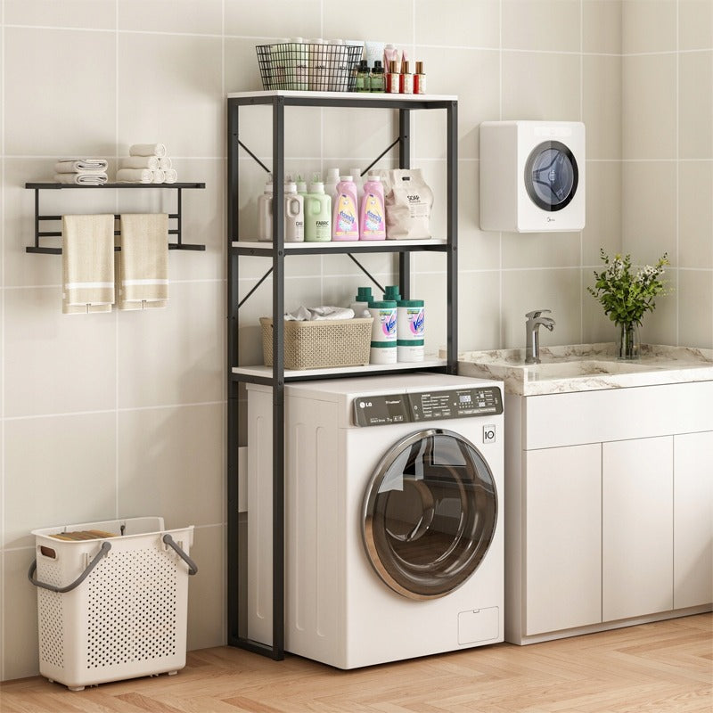 Fürdőszobai polcos állvány mosógép fölé – loft stílus, 160 cm