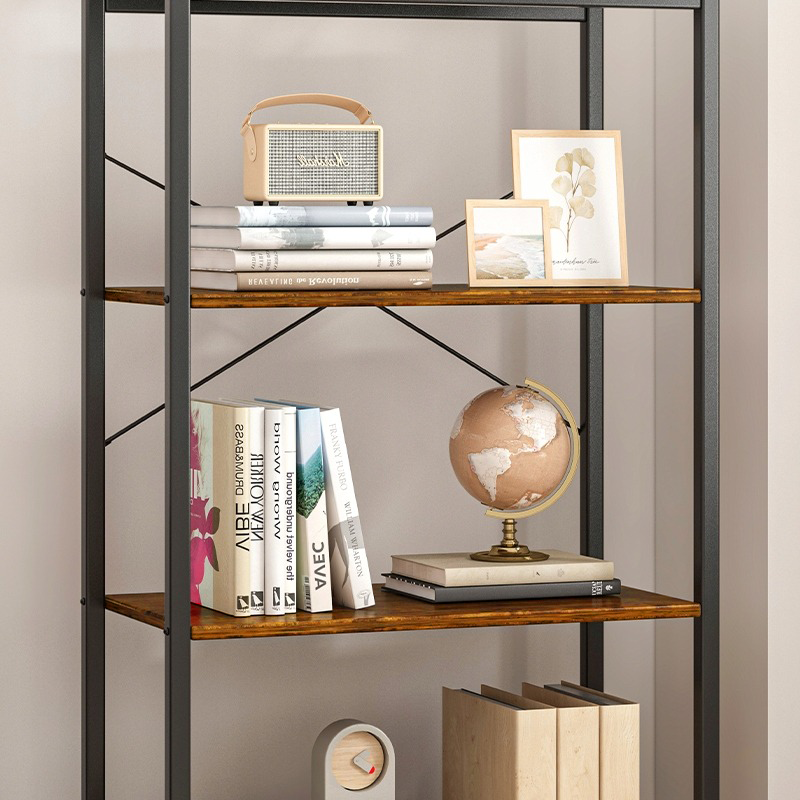 Rusztikus ipari stílusú polc 4 szintes – 66x30x120 cm, natúr fa MDF és fekete fémváz