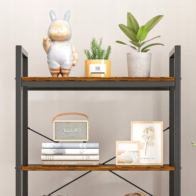 Rusztikus ipari stílusú polc 4 szintes – 66x30x120 cm, natúr fa MDF és fekete fémváz