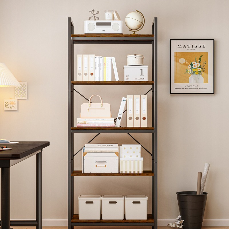 Loft stílusú ipari könyvespolc – 66x30x153 cm, rusztikus MDF és fémváz