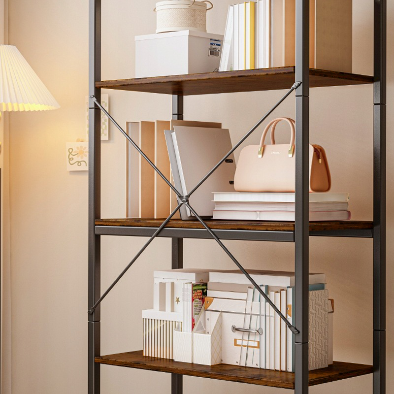 Loft stílusú ipari könyvespolc – 66x30x153 cm, rusztikus MDF és fémváz