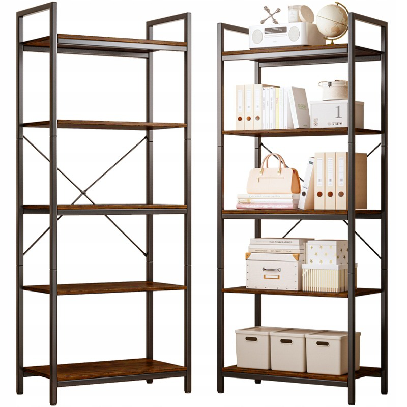Loft stílusú ipari könyvespolc – 66x30x153 cm, rusztikus MDF és fémváz