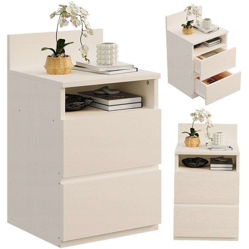Éjjeliszekrény, hálószoba/nappali asztal, 2 fiókos, loft stílusú, fehér, modern, 40 cm