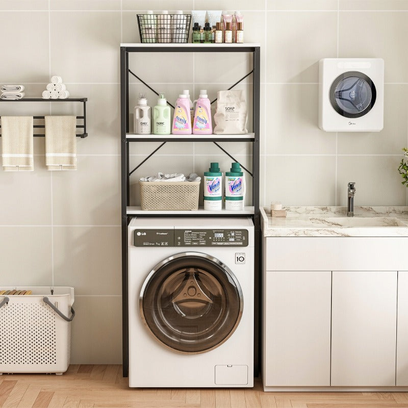 Fürdőszobai polcos állvány mosógép fölé – loft stílus, 160 cm