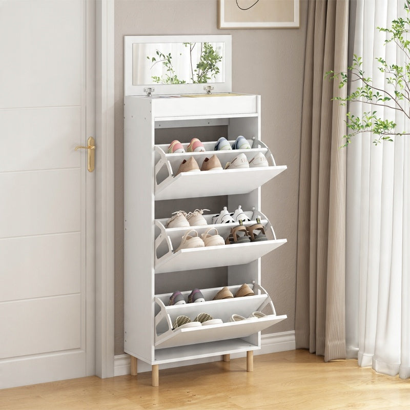 Fehér cipőtartó szekrény tükrös tárolóval loft stílusban álló polc előszoba 55 cm