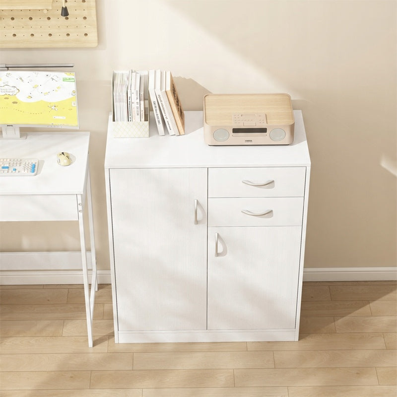 Modern komód fiókokkal és polcokkal loft stílusban fehér szekrény ajtóval 74 cm