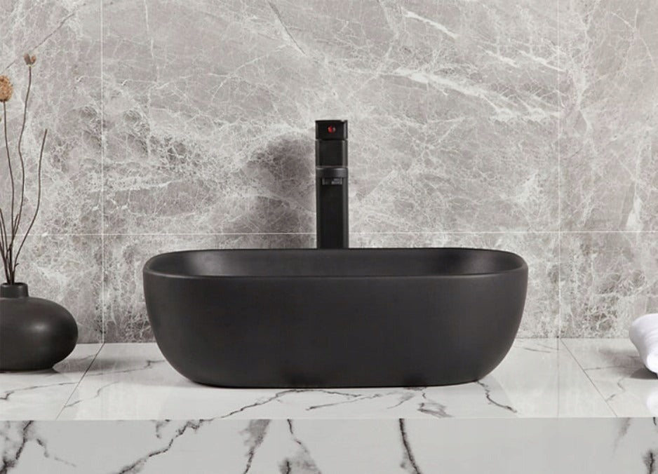 Kerámia pultos mosdókagyló matt fekete 46x32cm