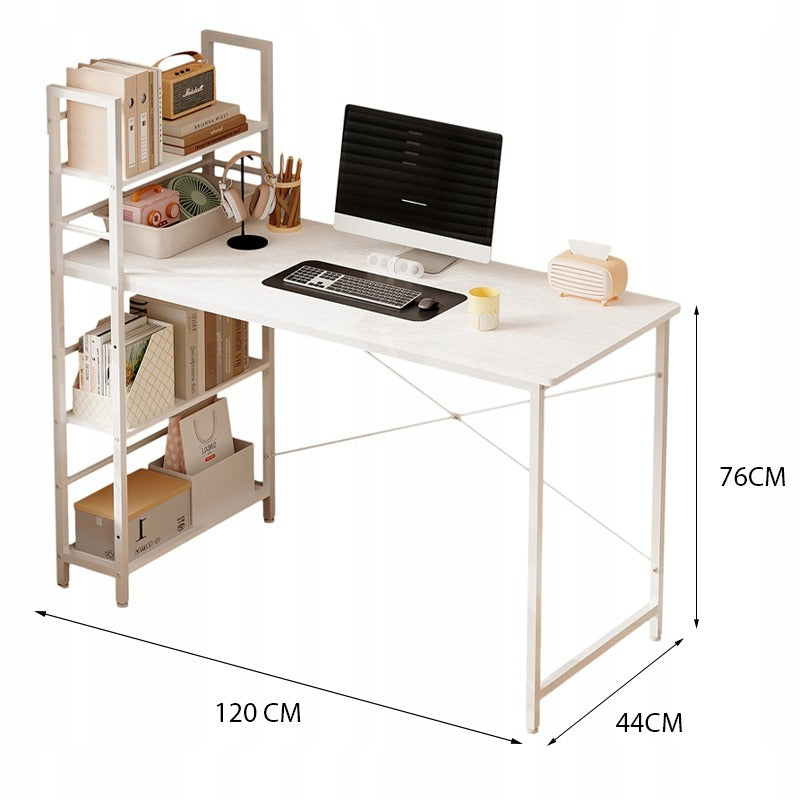 Számítógépes íróasztal, loft asztal, fehér, ifjúsági stílusú, polcos egységgel, 120 cm