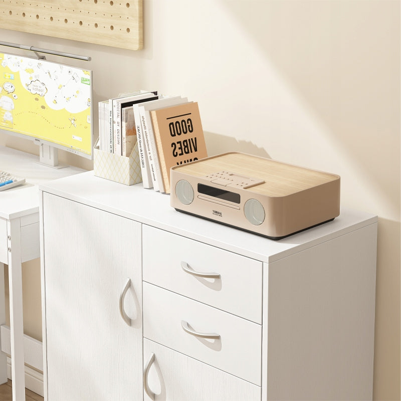 Modern komód fiókokkal és polcokkal loft stílusban fehér szekrény ajtóval 74 cm