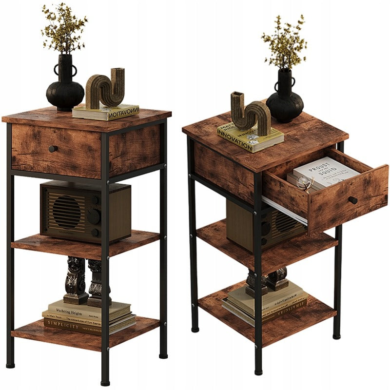 Éjjeliszekrény fiókos szekrény fiókos polccal retro barna ipari loft