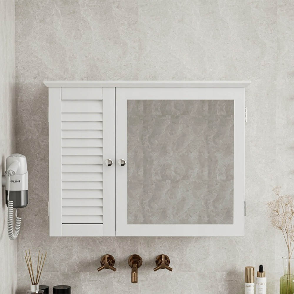 Fali fürdőszobai tükörszekrény 65x49x15 cm – Fehér, belső polcokkal