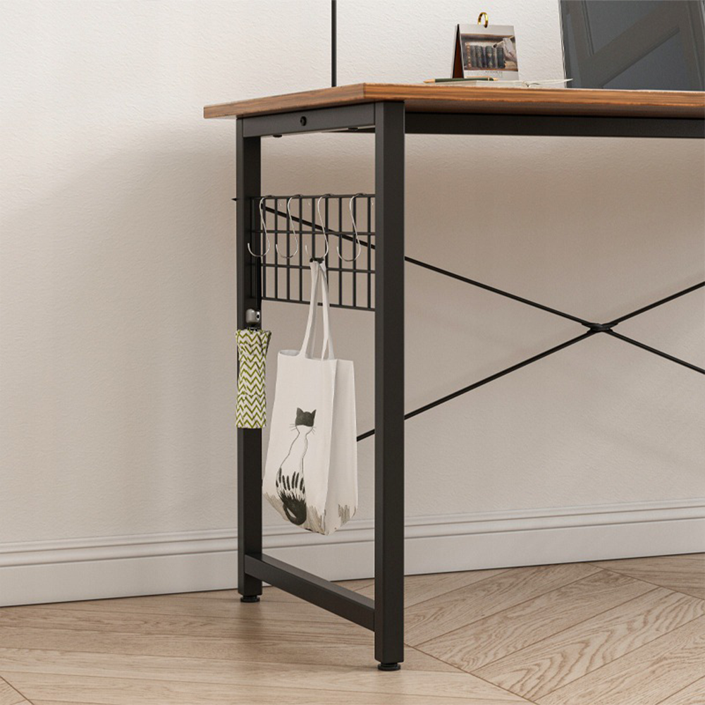 Irodai íróasztal loft stílusban, rusztikus barna színben – 100x50x70 cm, fém vázzal