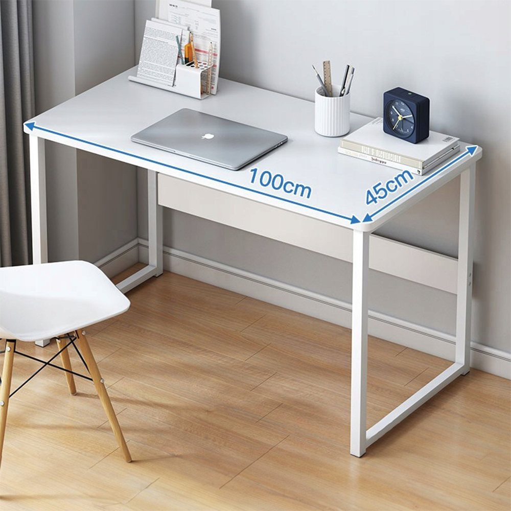 Modern loft stílusú fehér számítógépasztal 100 cm-es polccal
