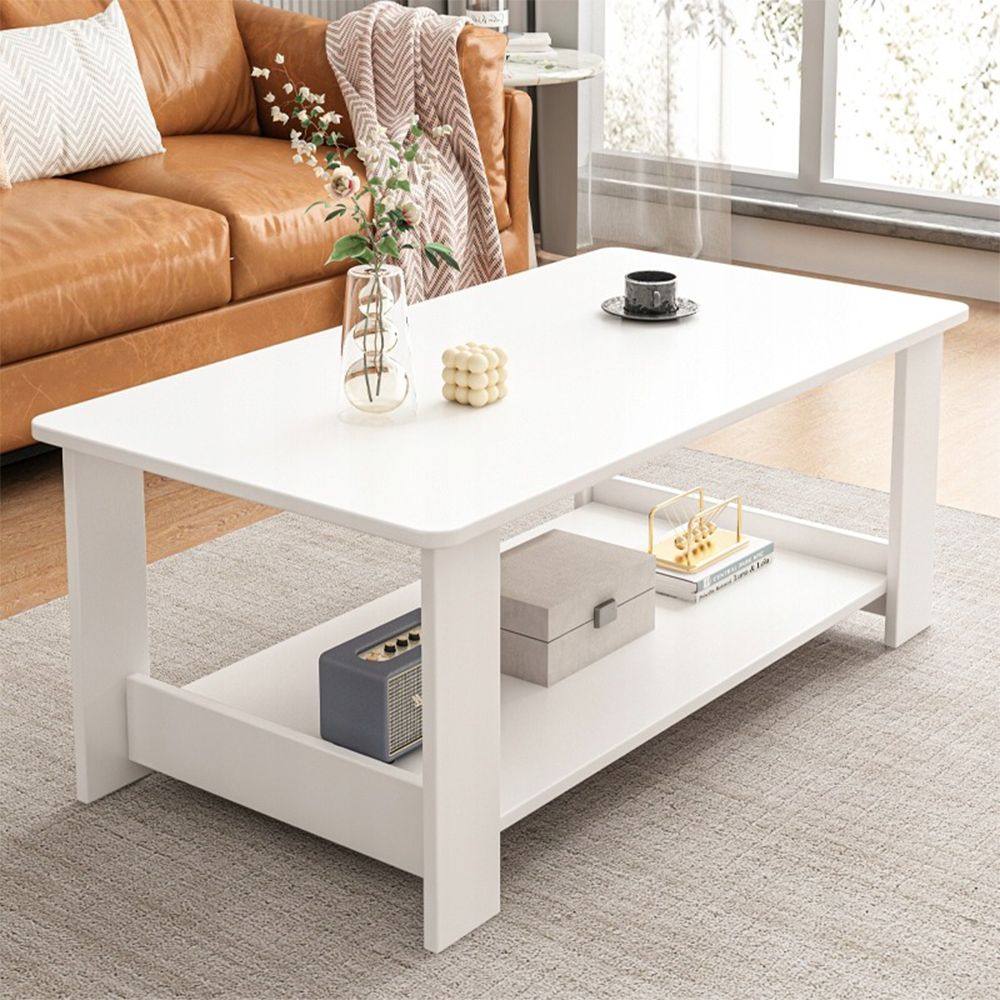 Fehér dohányzóasztal 100x50x42 cm – praktikus polccal, modern design