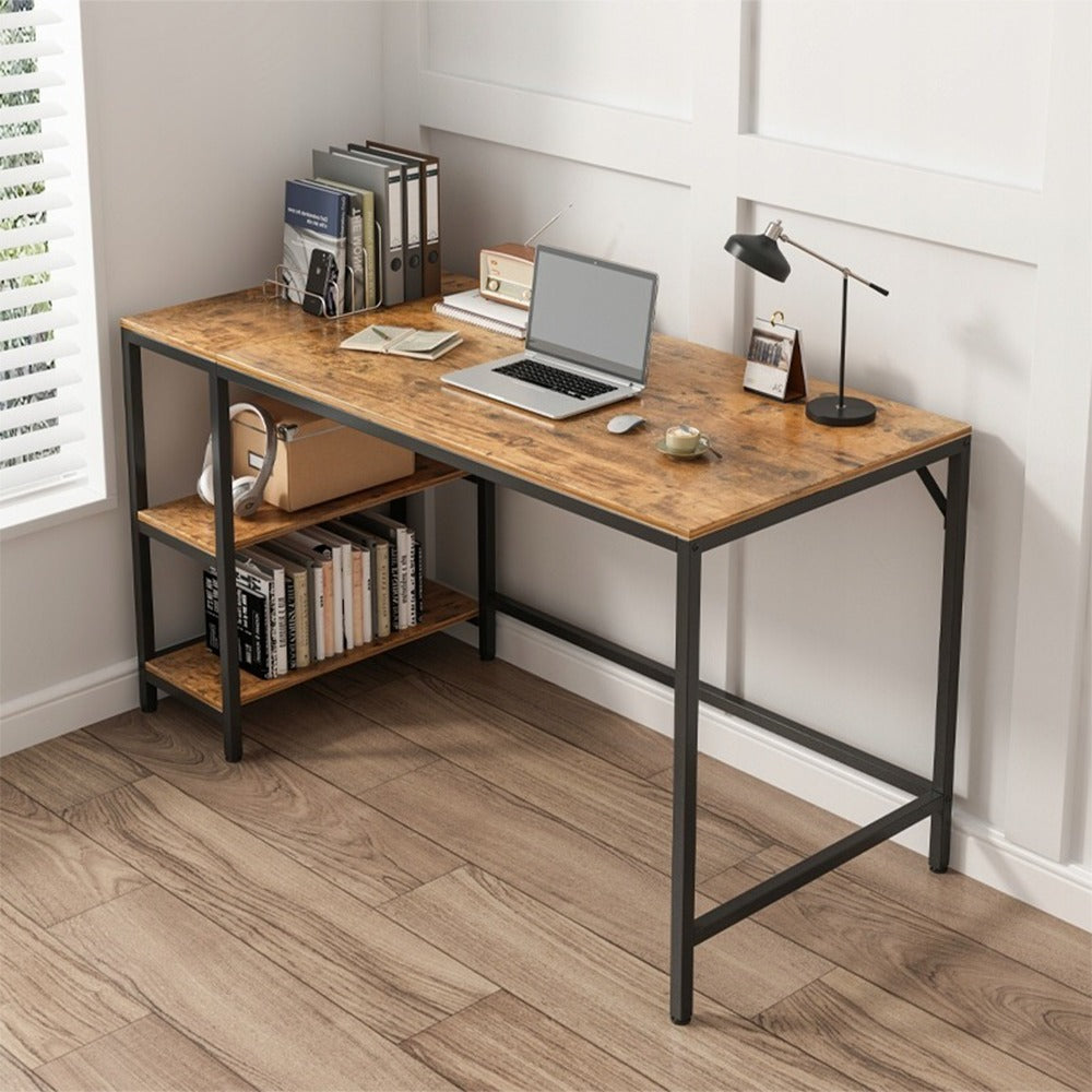 Íróasztal 2 Polccal, Rusztikus Barna, 120x50x105 cm – Loft Stílus, MDF, Tökéletes Nyomtató vagy