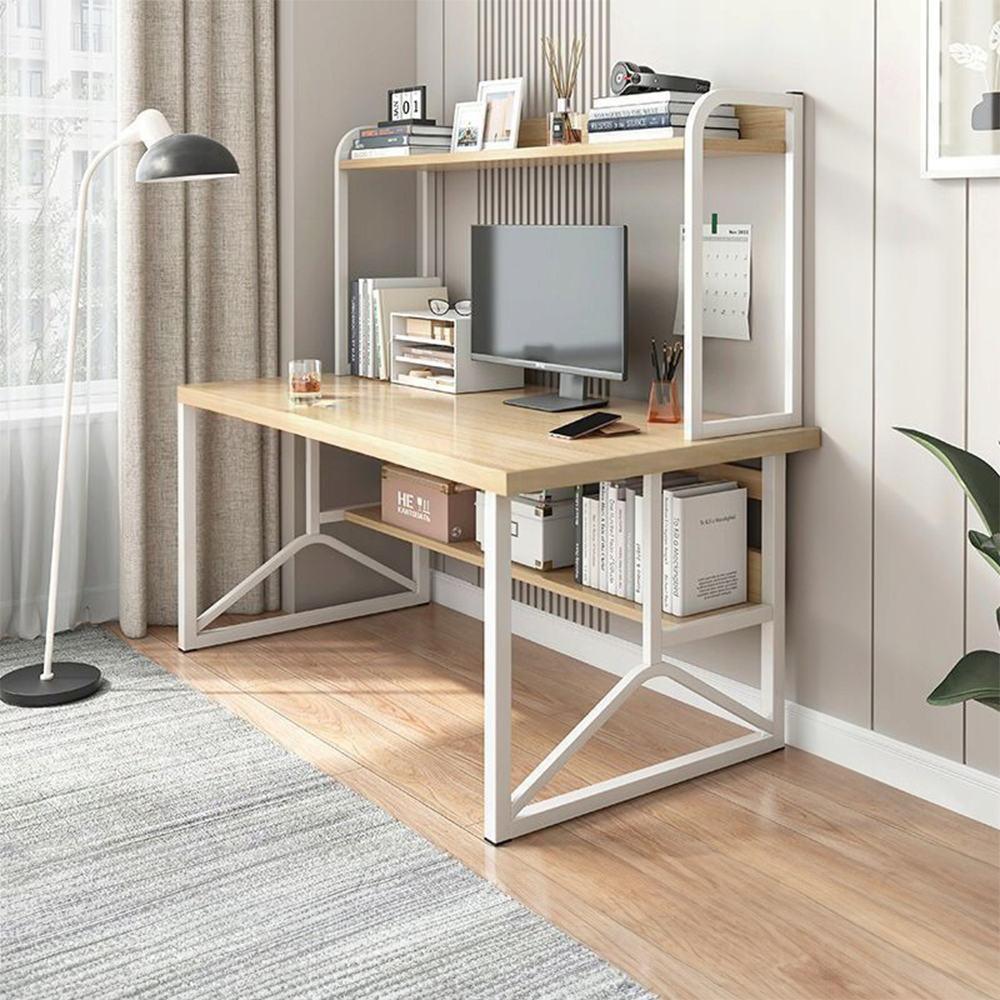 Íróasztal polcokkal 120x60x150 cm – világos tölgy, modern loft stílus