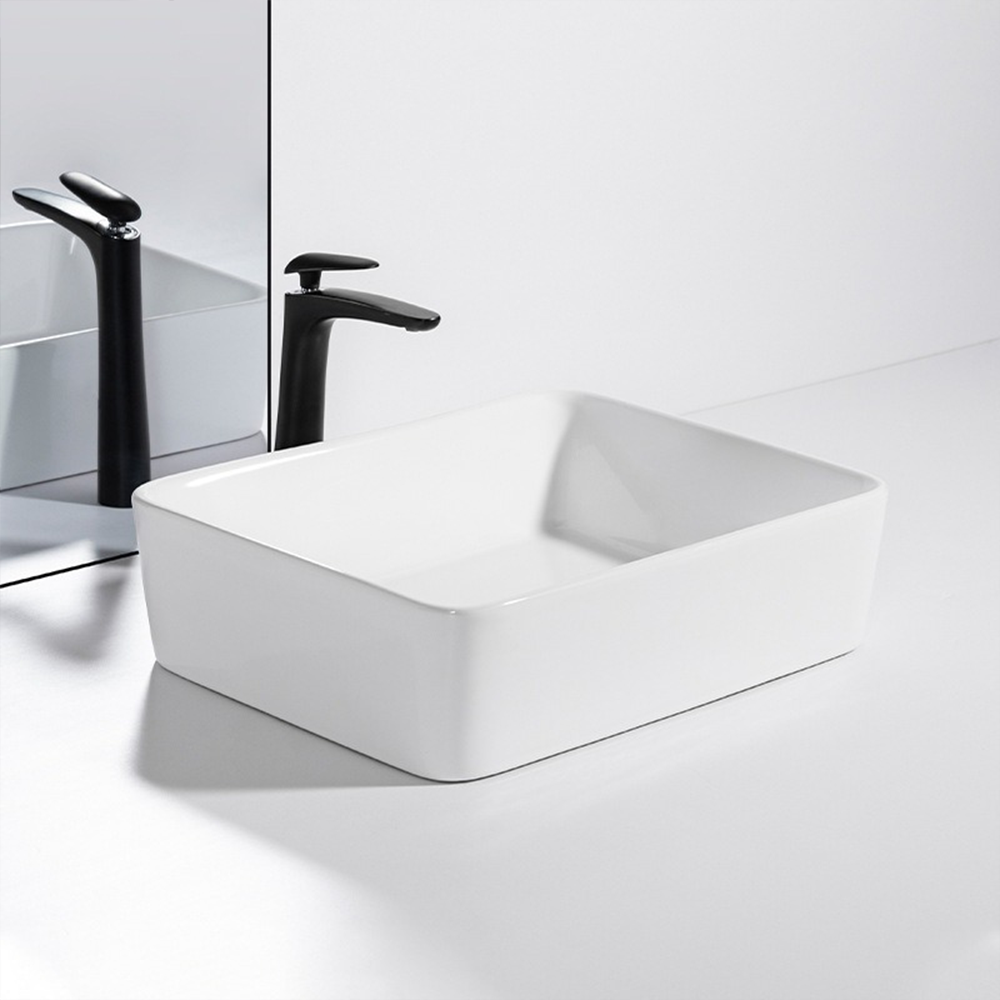 Kerámia mosdó Rebiko – 490x380x140 mm, fehér, modern és minimalista design