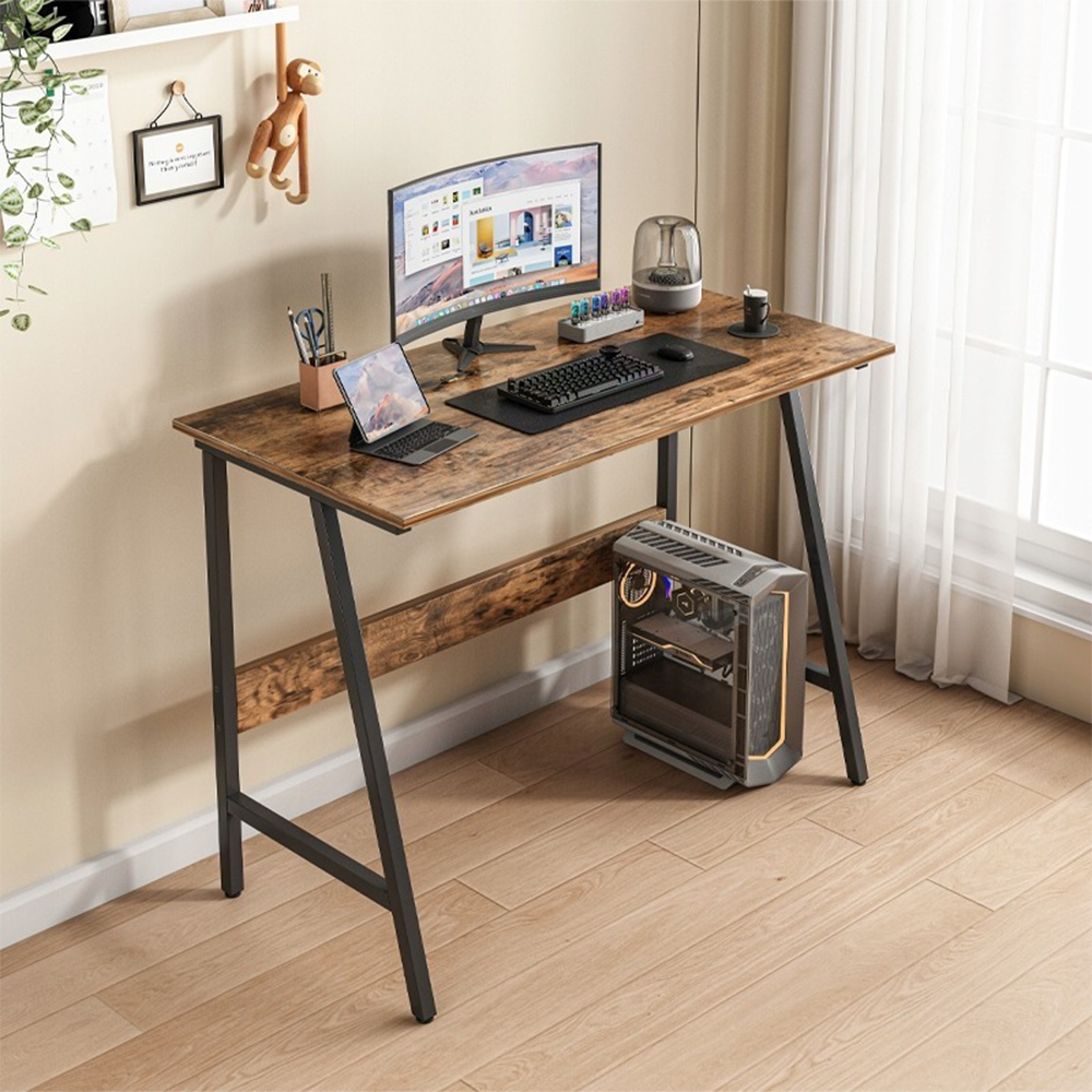 Ipari loft stílusú íróasztal 100x50 cm – Rusztikus asztallap, fekete fémváz